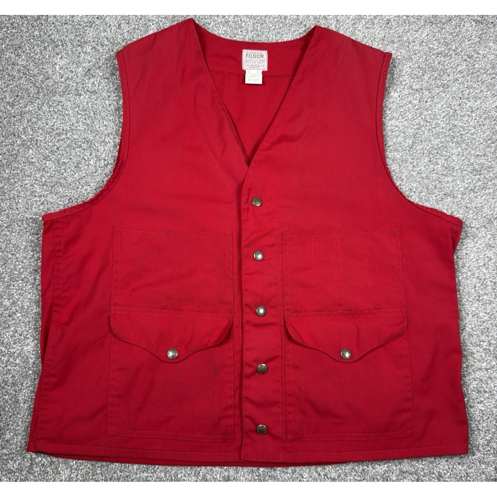 Vintage Filson Hunting Fishing  Vest Men 44 Red Snap Front Field Utility USA